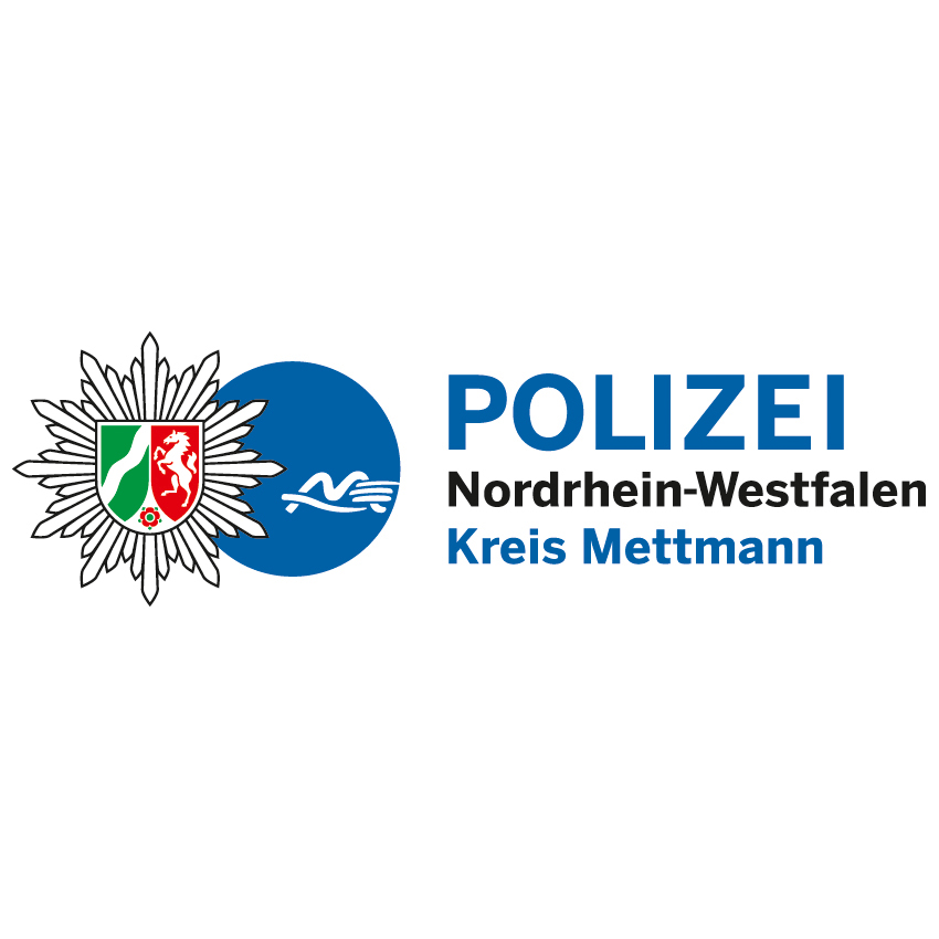 Bild vergrößern: Wappen der Polizei NRW verbunden mit einem blauen Kreis mit den Symbolen des Kreises Mettmann, daneben die Aufschrift: "Polizei. Nordrhein Westfalen. Kreis Mettmann".