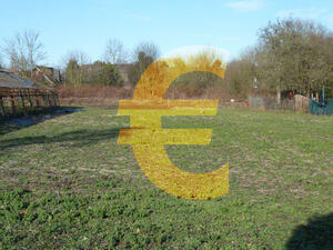 Bild vergrößern: Ein großes Eurozeichen ist auf einer unbebauten Grundstücksfläche platziert.