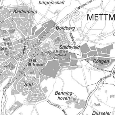 Bild vergrößern: Ausschnitt der amtlichen Stadtkarte des Kreises Mettmann im Maßstab 1:50000.