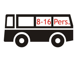 Bild vergrößern: Schwarzer Bus mit der Inschrift: "8-16 Personen".