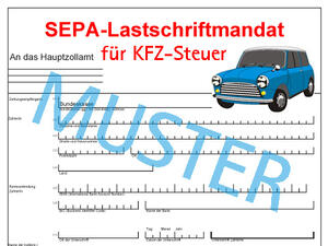 Bild vergrößern: Musterformular eines SEPA-Lastschriftmandats für die KFZ-Steuer.