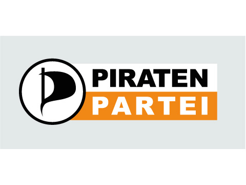 Bild vergrößern: Rechts von einem Piratensegel steht der Schriftzug "Piraten Partei".