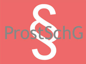 Bild vergrößern: Auf rotem Hintergrund ein weißes Paragrafenzeichen und die Aufschrift: "ProstSchG".