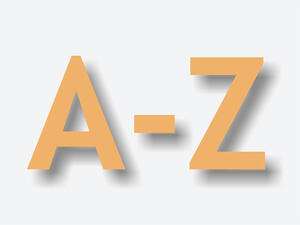Bild vergrößern: Schriftzug "A-Z" in orangenen Großbuchstaben.