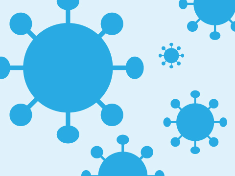 Bild vergrößern: Viren unterschiedlicher Größe in blau dargestellt.